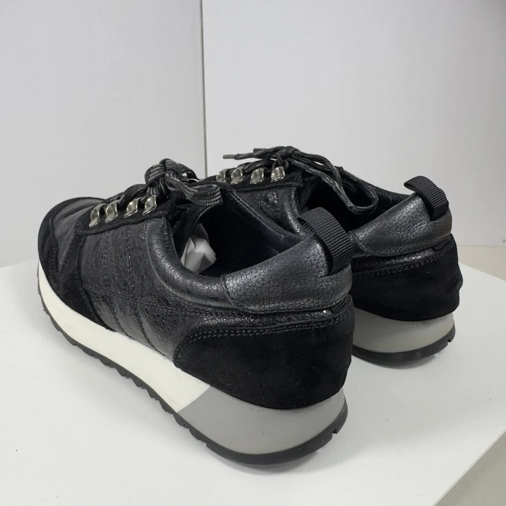 Kanna Mixed Media Black Leather Suede D-Ring Sneakers Women's Size 39EU 8.5US